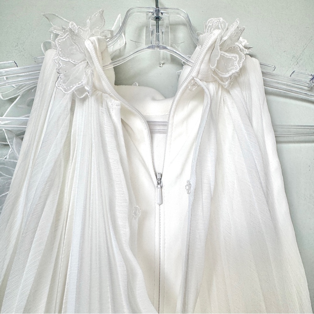 Tadashi Shoji Ivory Pleated Trapeze Chiffon Midi Dress Size XS - Picture 9 of 13